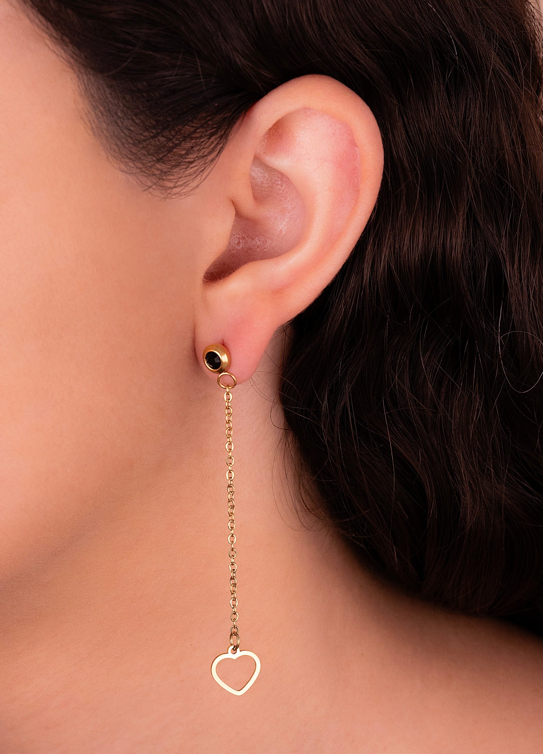 Aretes Corazones Piedra Negra