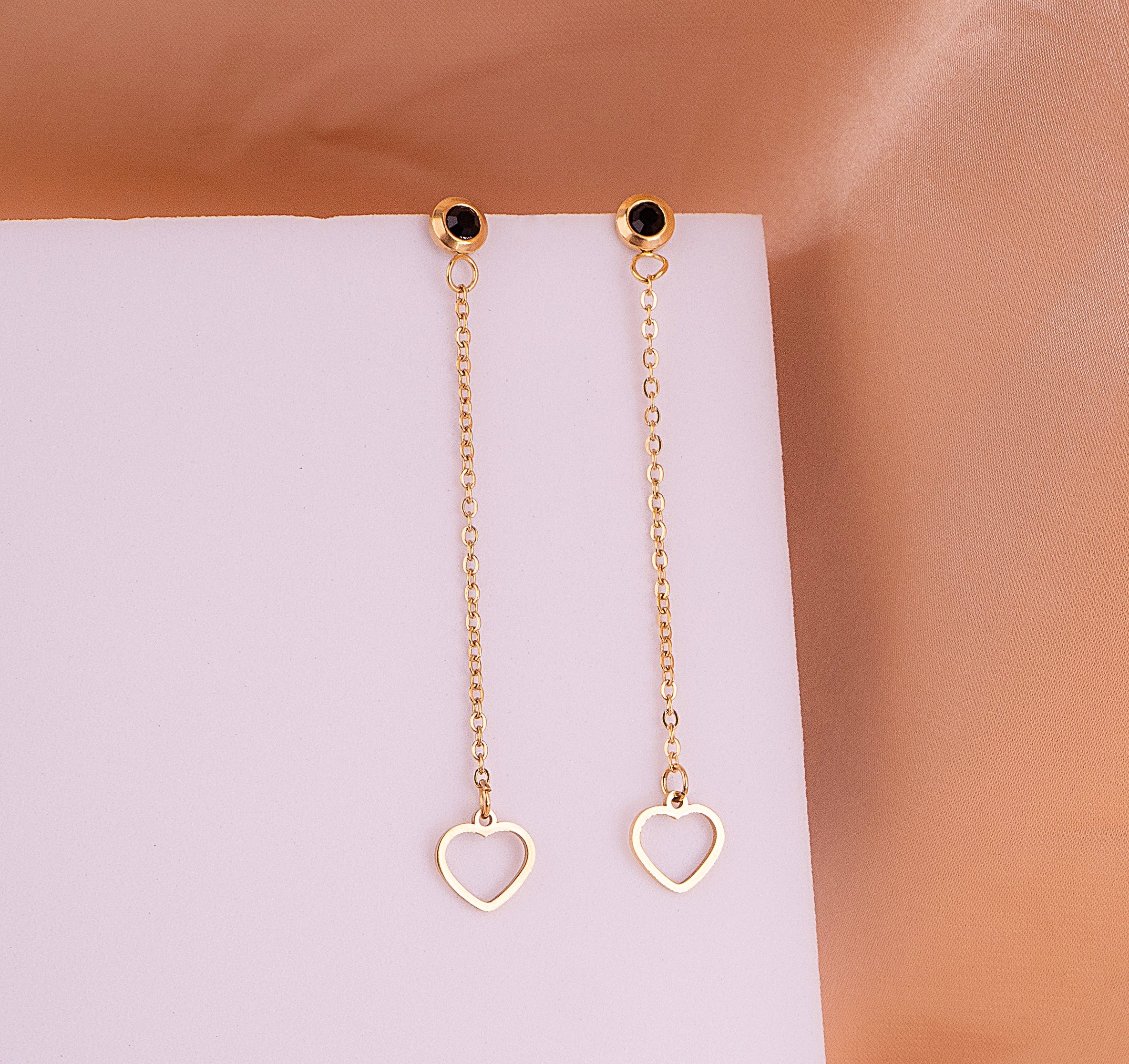 Aretes Corazones Piedra Negra