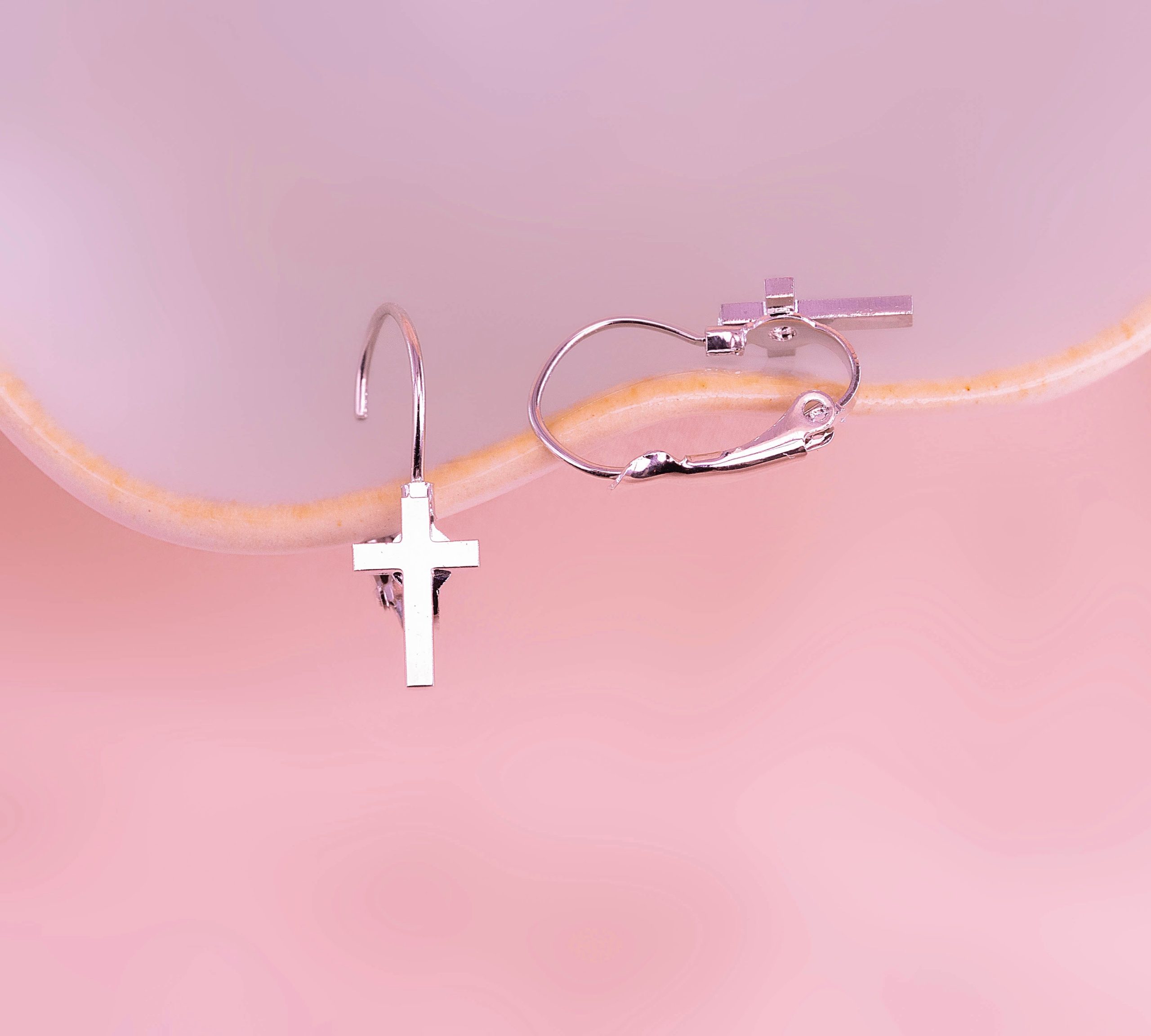 Aretes Cruces Ganchos Plateados