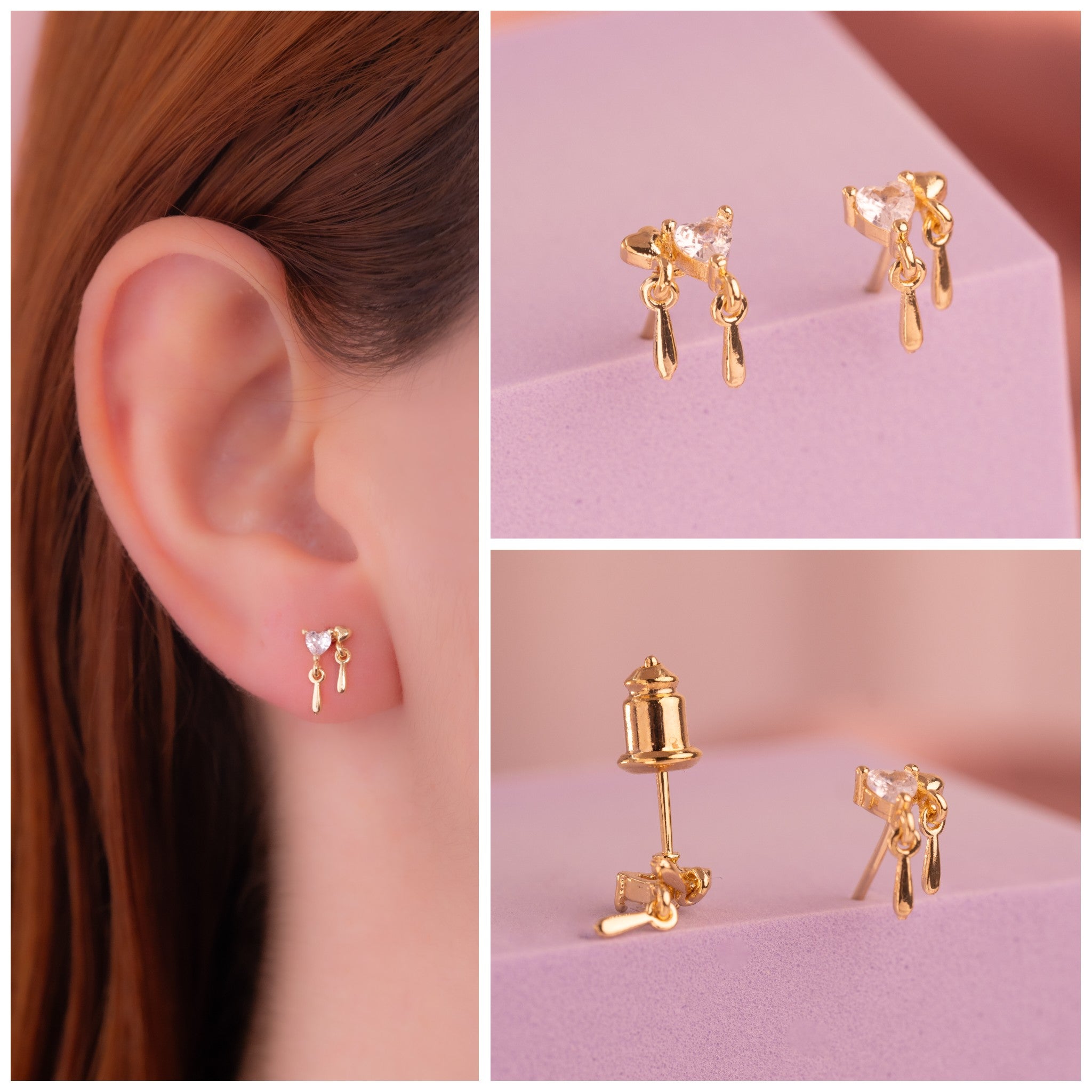 Aretes Doble Corazón Dorados