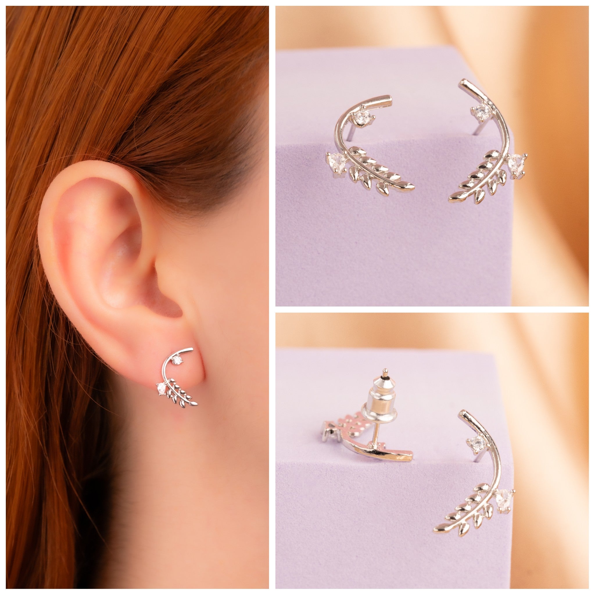 Aretes Hojas Arcos Plateados