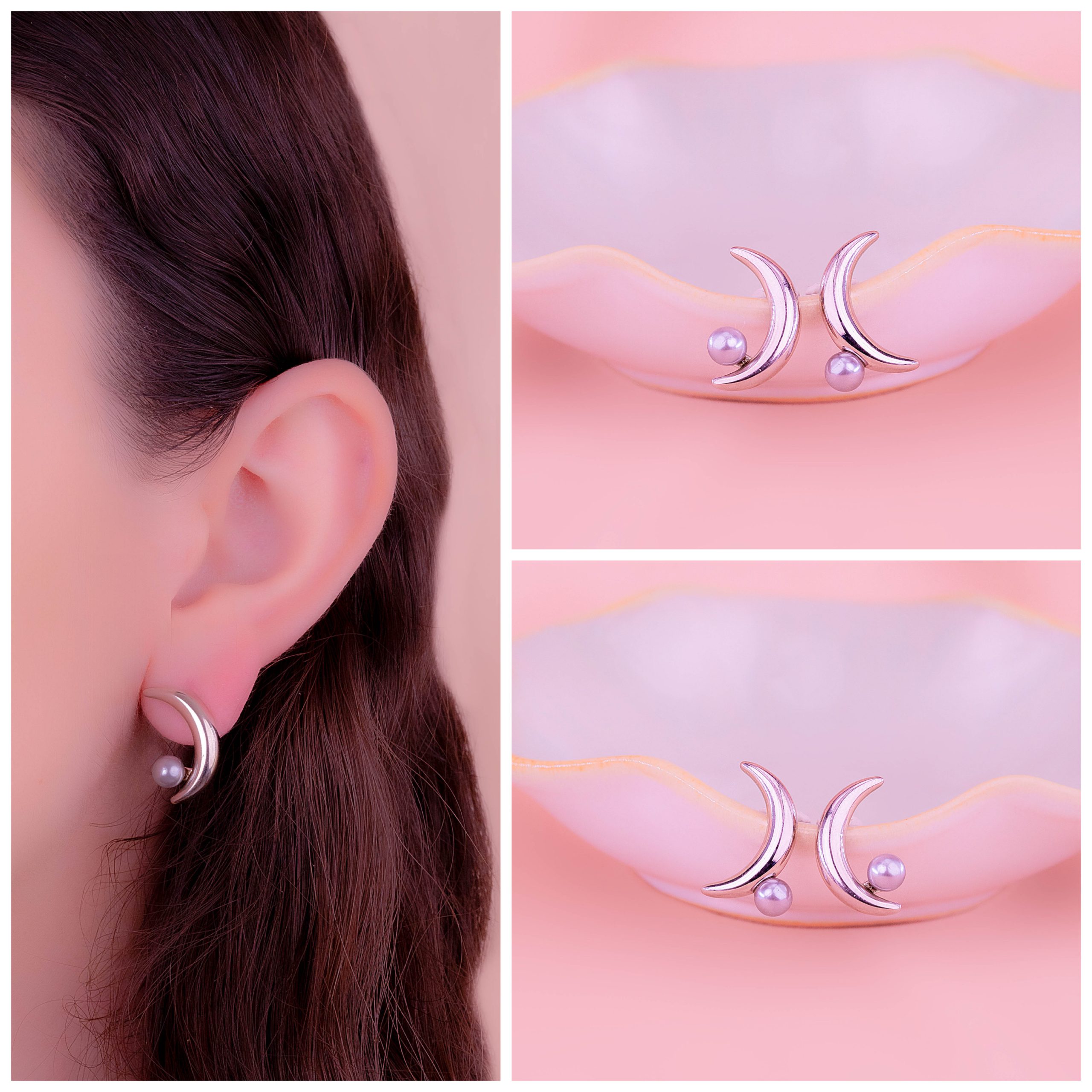 Aretes Luna Menguante Plateados