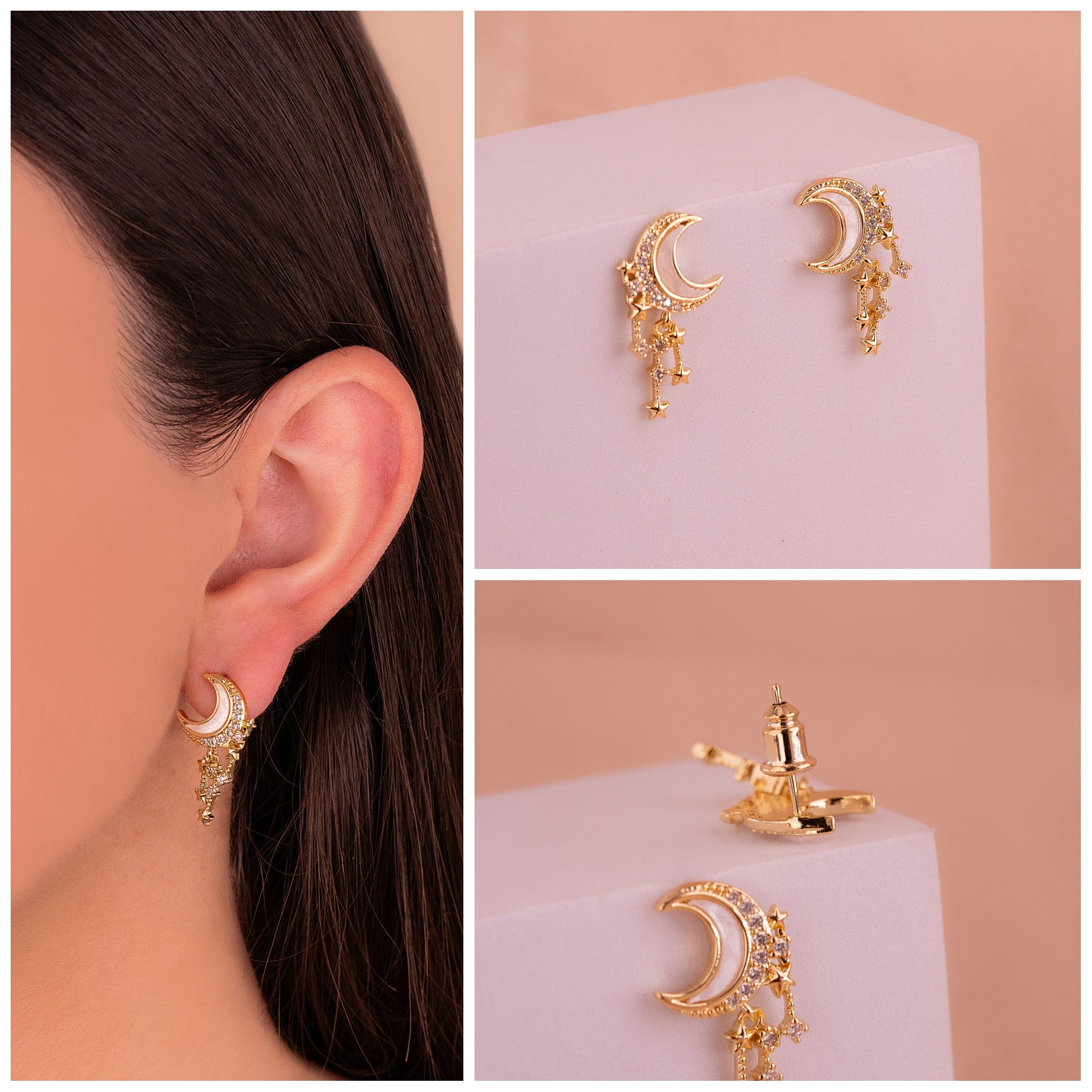 Aretes Lunas Nacaradas Dorados