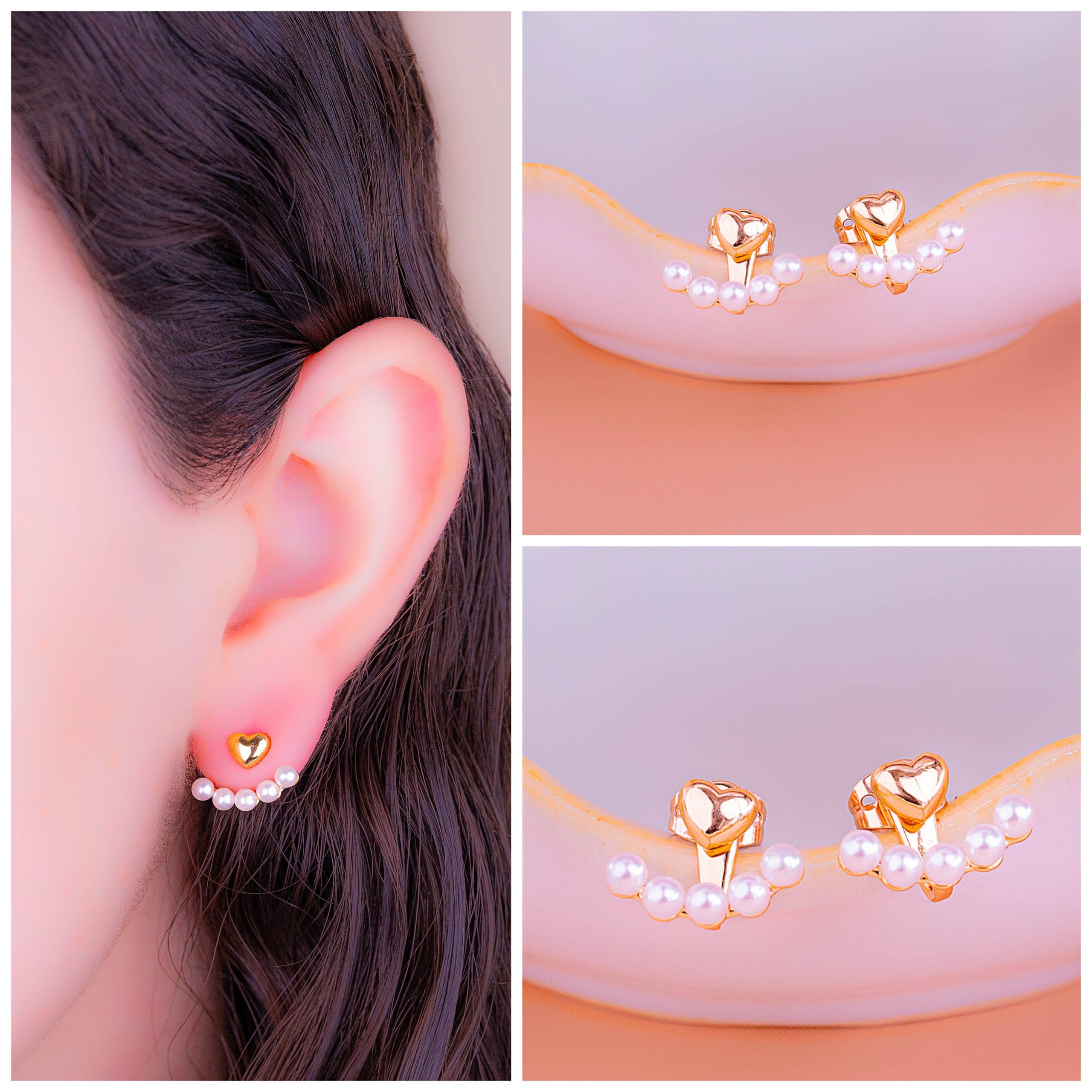 Aretes Perlas Corazones