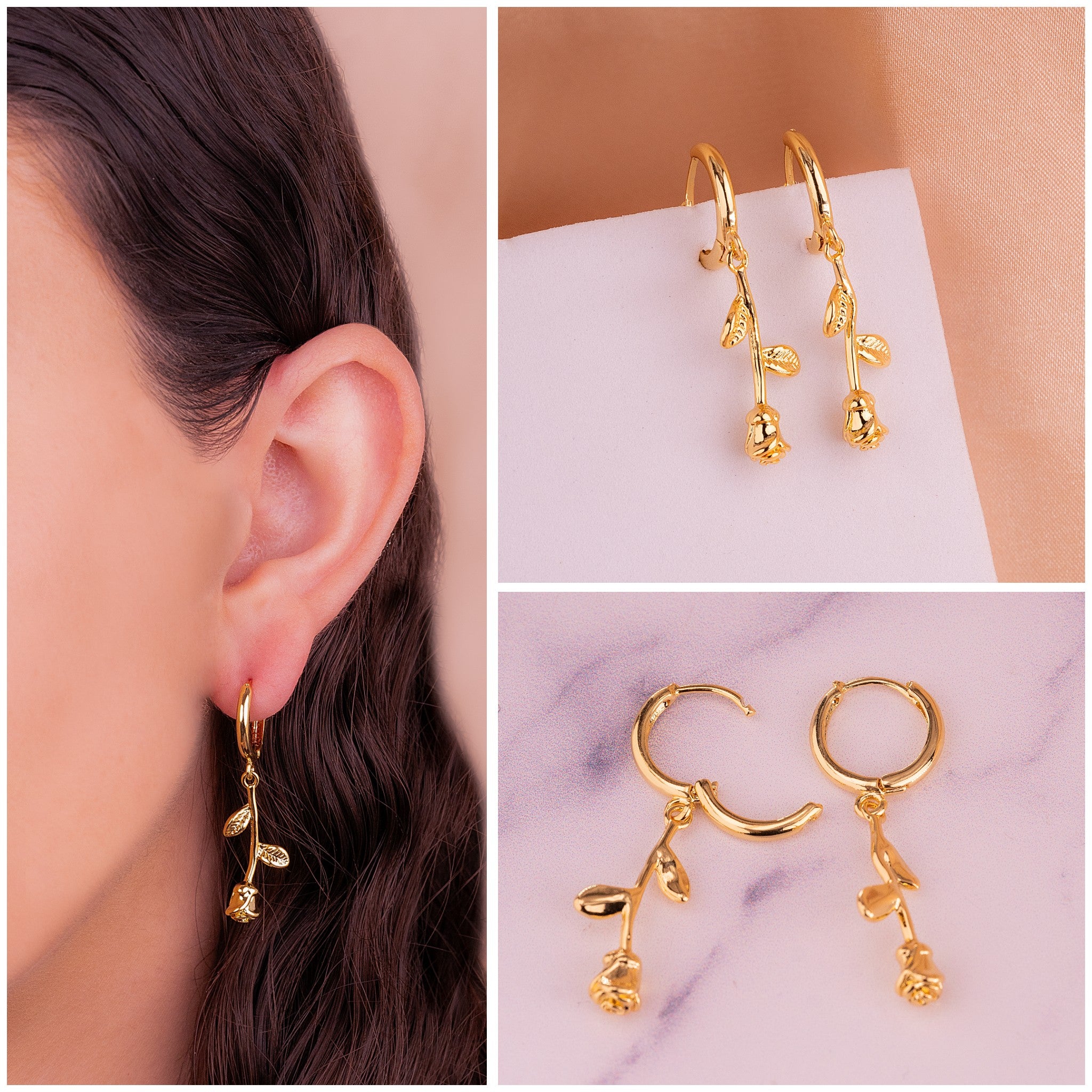 Aretes Rosas Dorados
