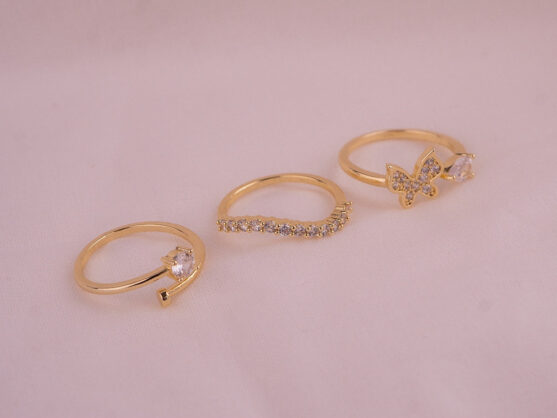 Set X3 Anillos Mariposa Dorado