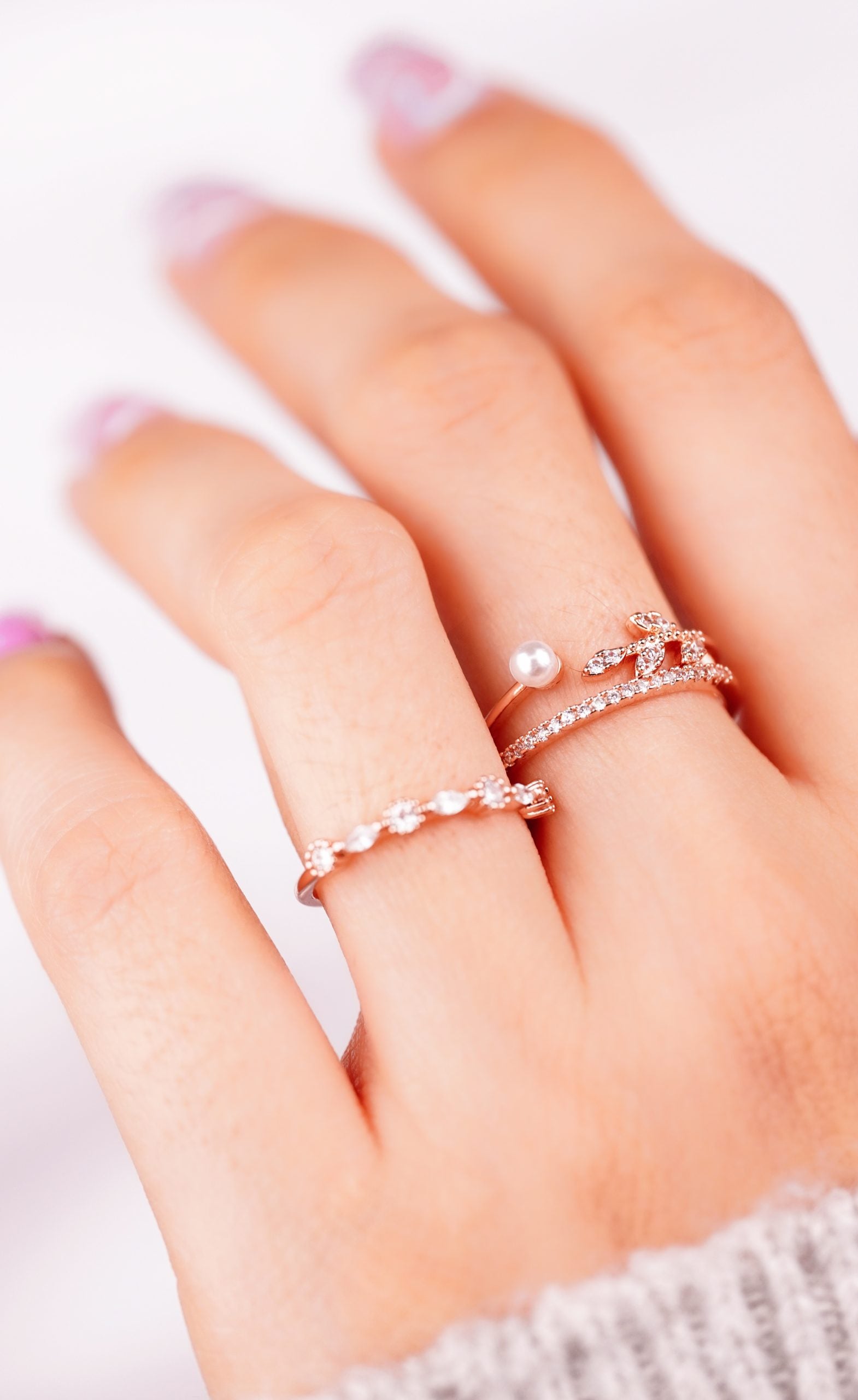 Set X2 Anillos Espiga Perla Oro Rosa