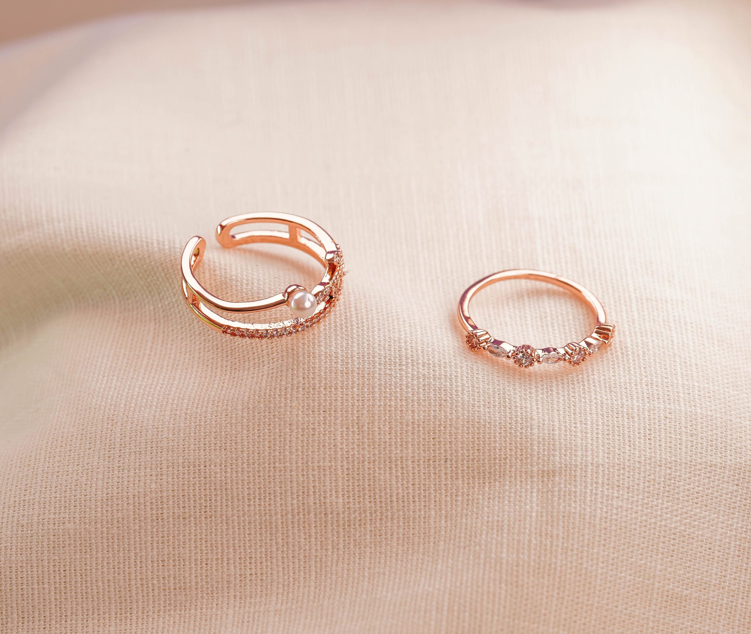 Set X2 Anillos Espiga Perla Oro Rosa