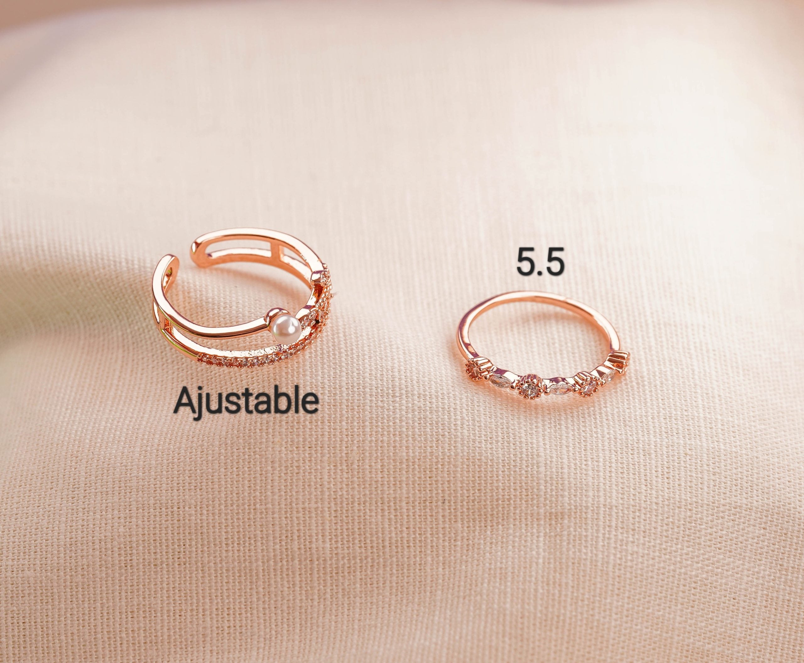Set X2 Anillos Espiga Perla Oro Rosa