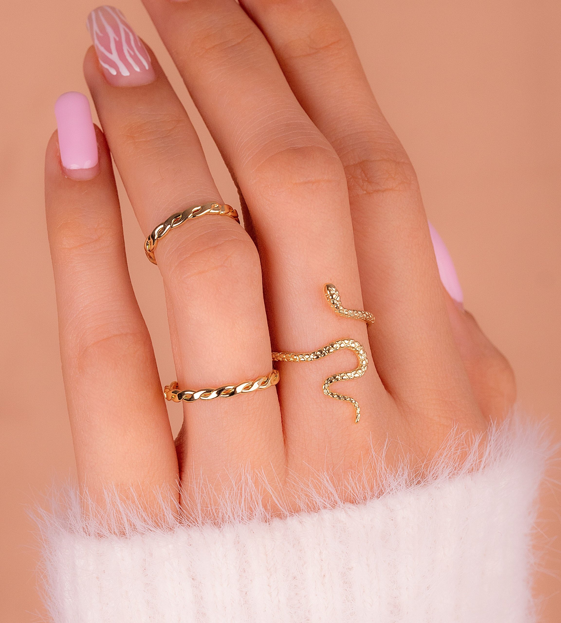 Set X3 Anillos Serpiente Dorados