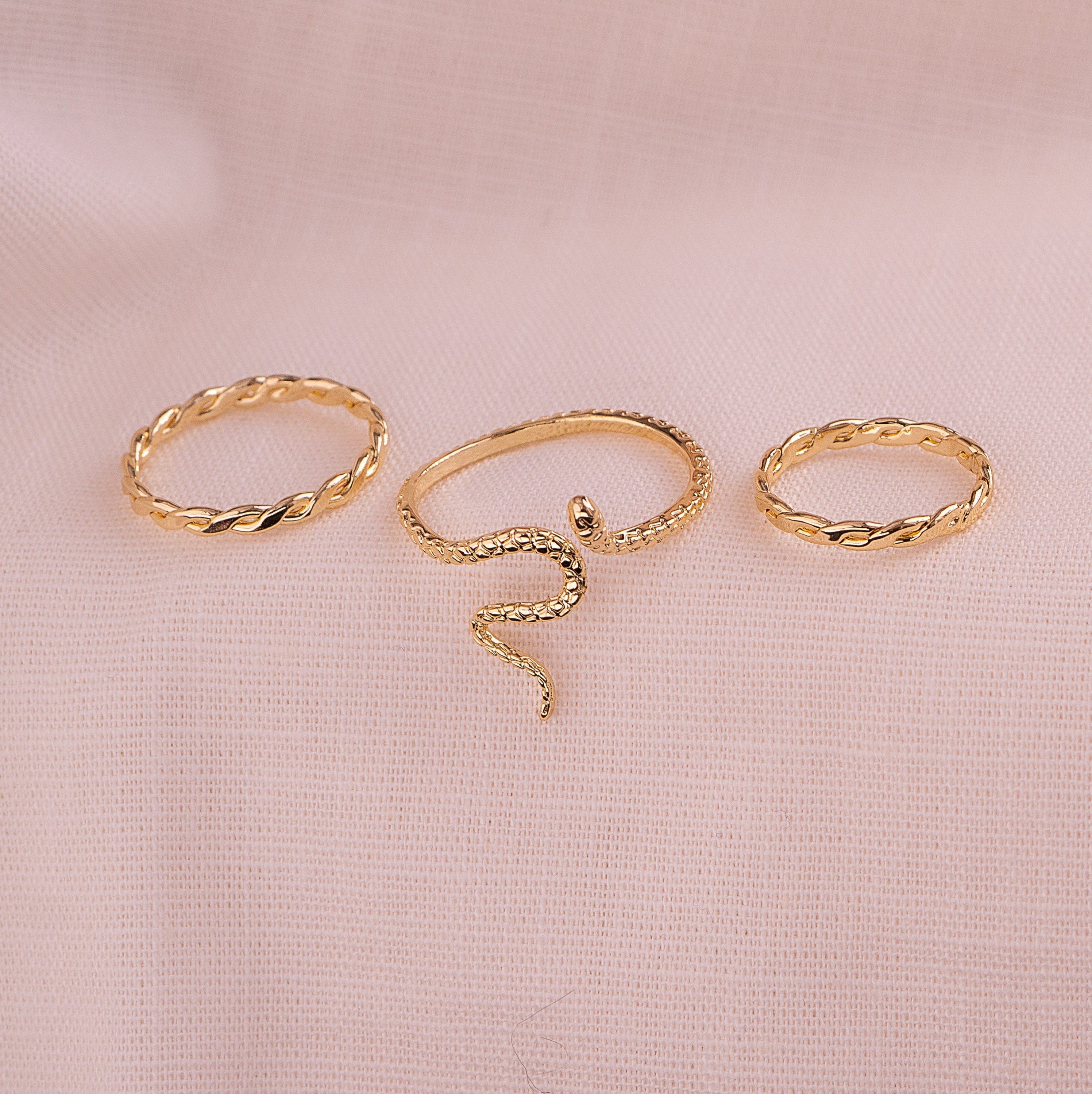 Set X3 Anillos Serpiente Dorados