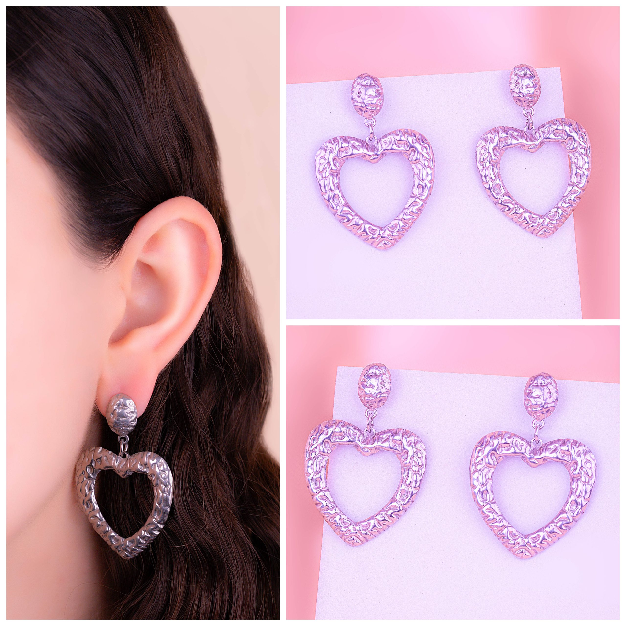 Aretes Corazones Martillados