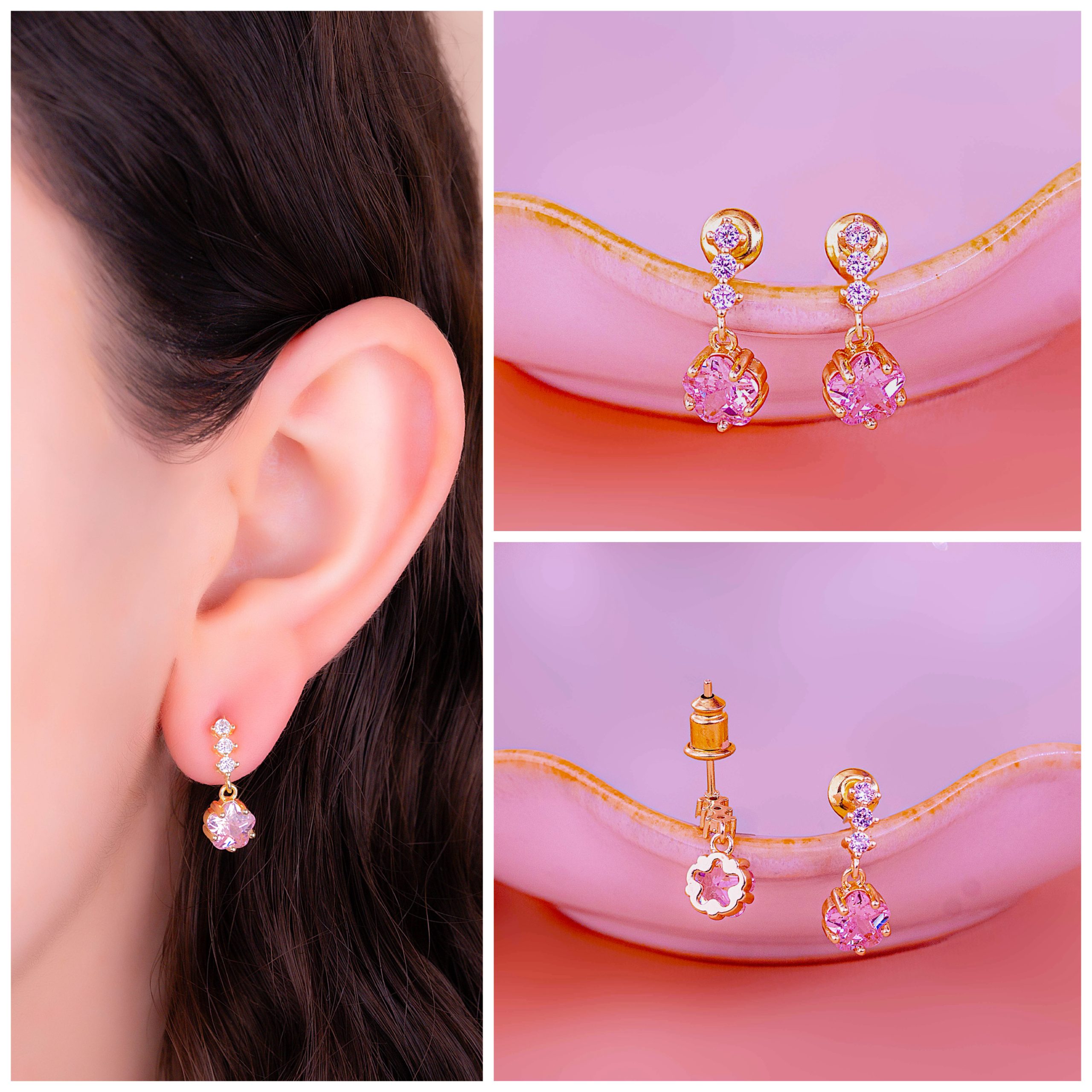 Aretes Estrellas Circones Rosa
