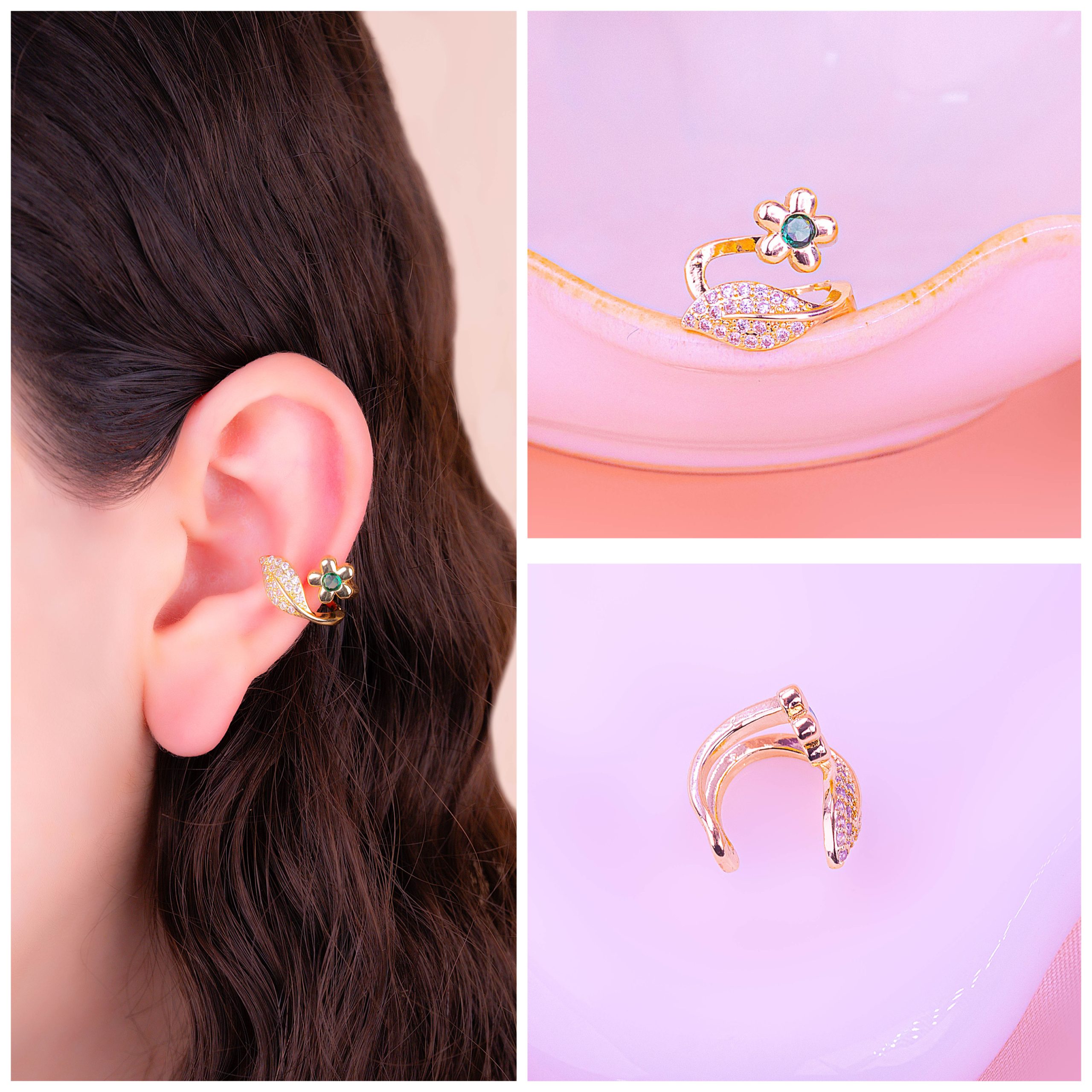 Ear Cuff Flor Verde