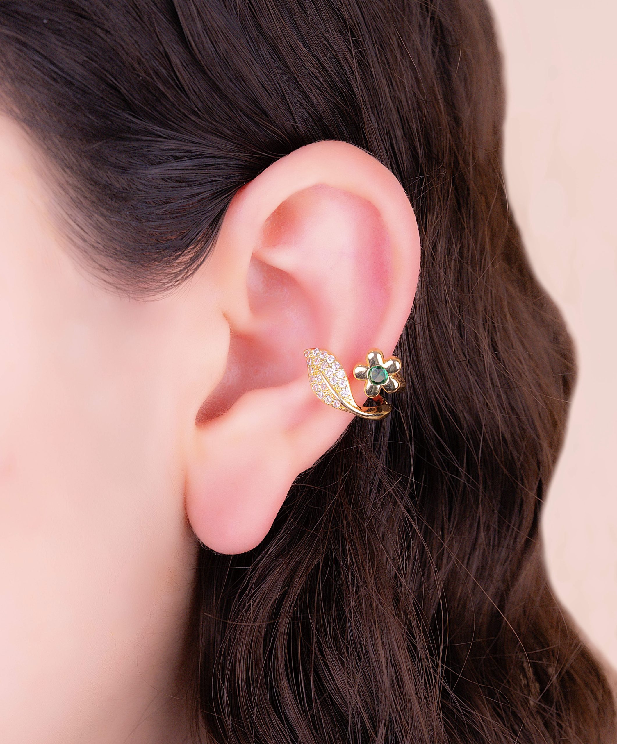 Ear Cuff Flor Verde