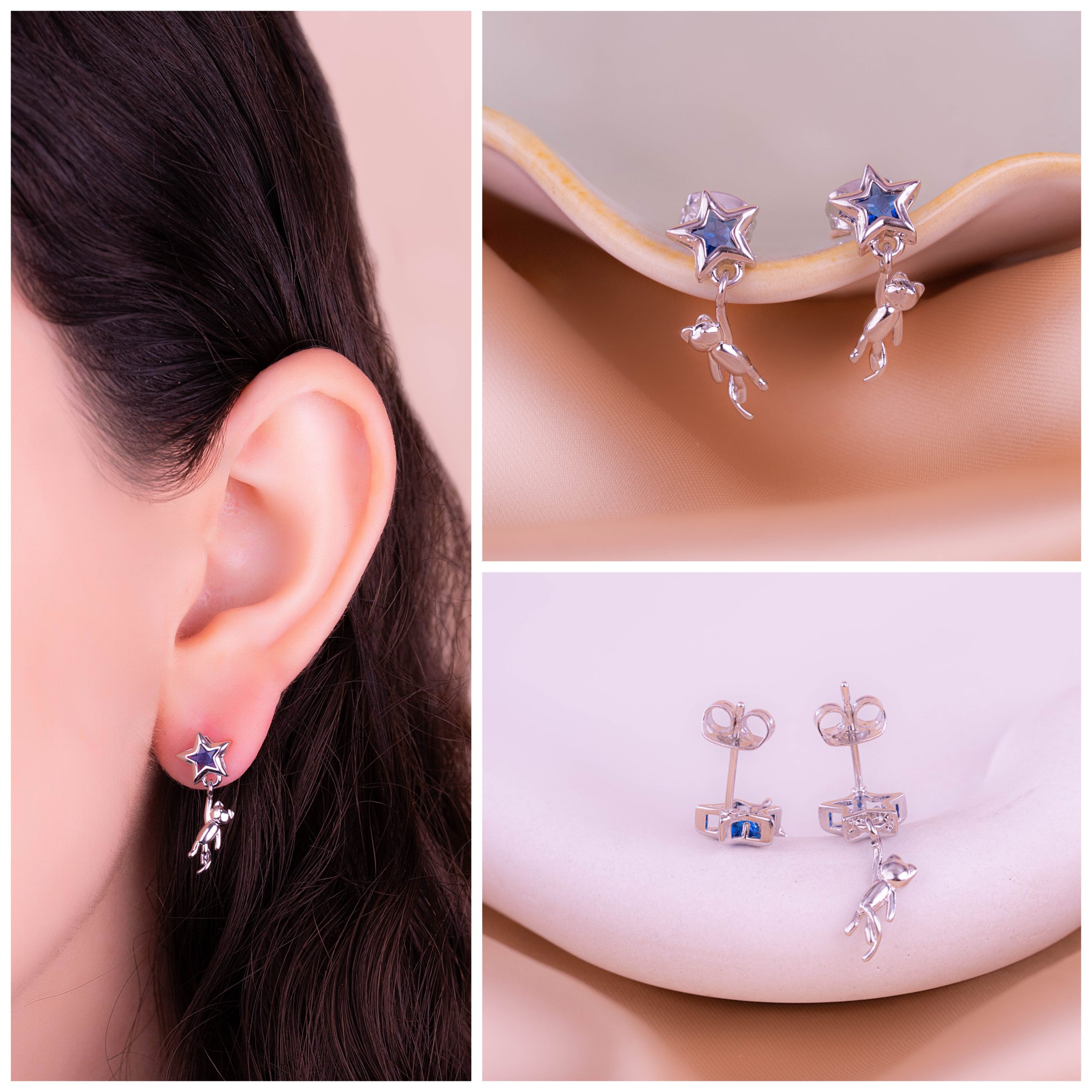 Aretes Gatos Estrellas Plateados