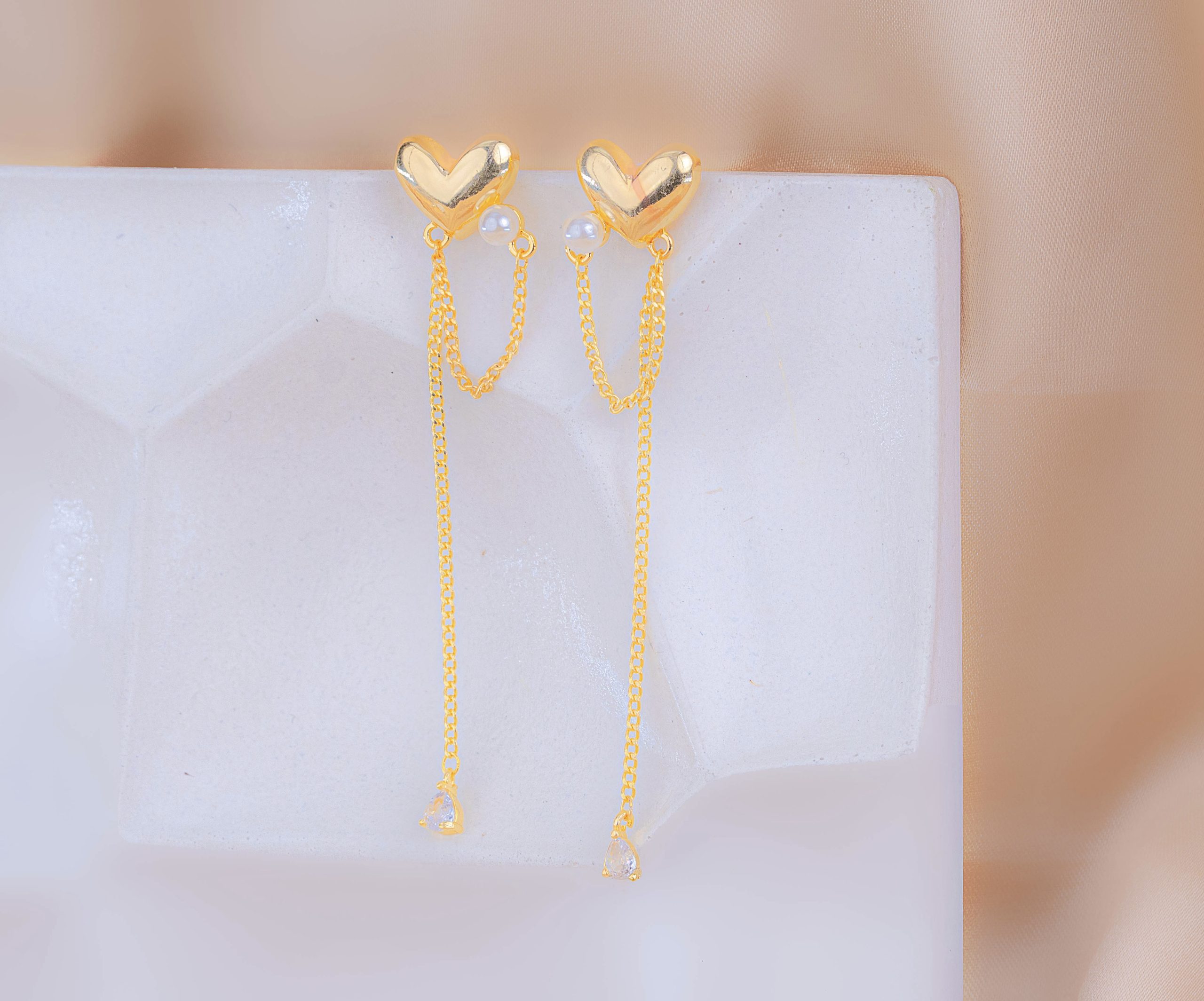 Aretes Corazones Cadenas