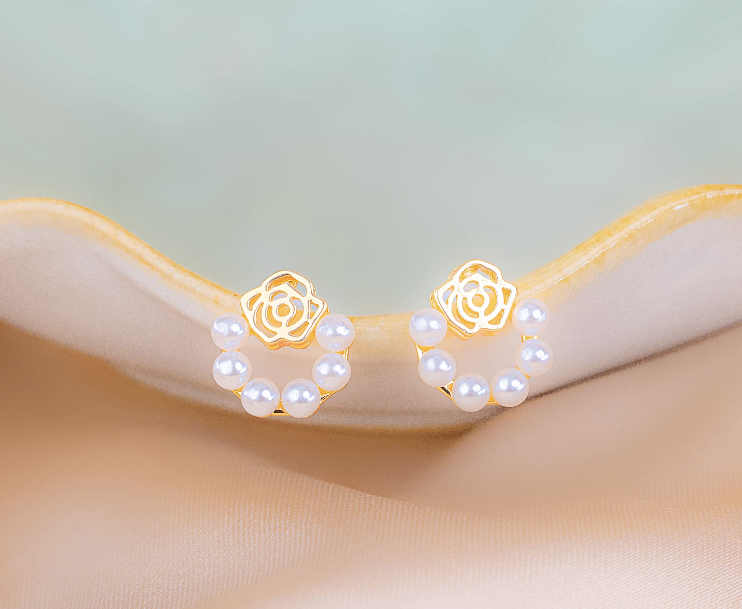 Aretes Rosas Perlas