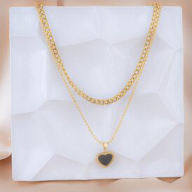 Collar Doble Corazón Negro