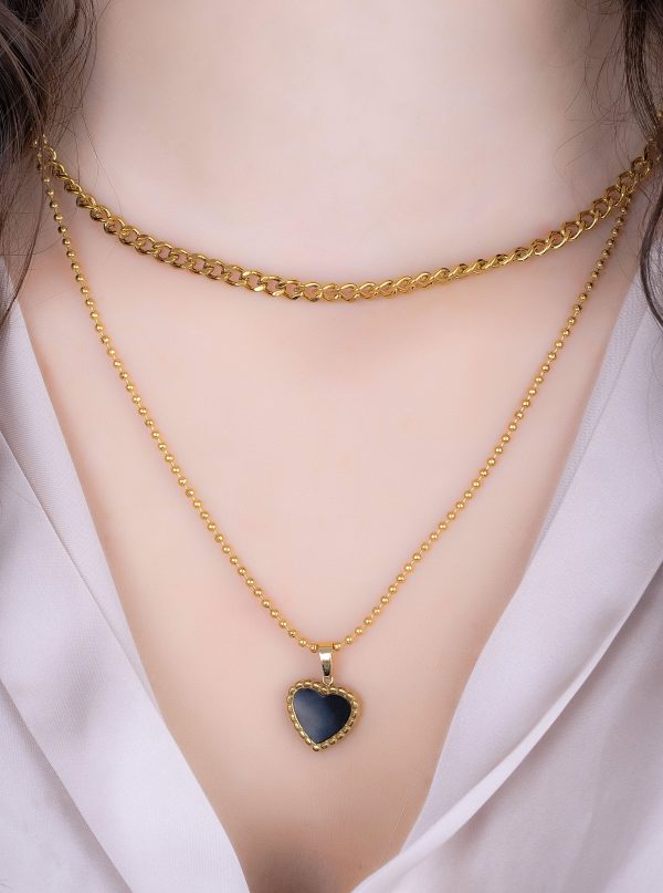 Collar Doble Corazón Negro