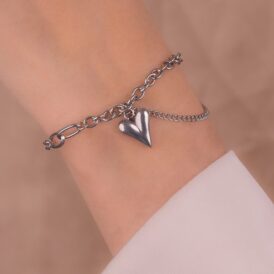 Pulsera Corazón Cadena Plateada