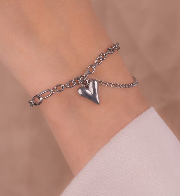 Pulsera Corazón Cadena Plateada