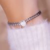 Pulsera Corazón Espigas Plateada