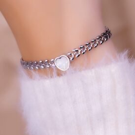 Pulsera Corazón Espigas Plateada