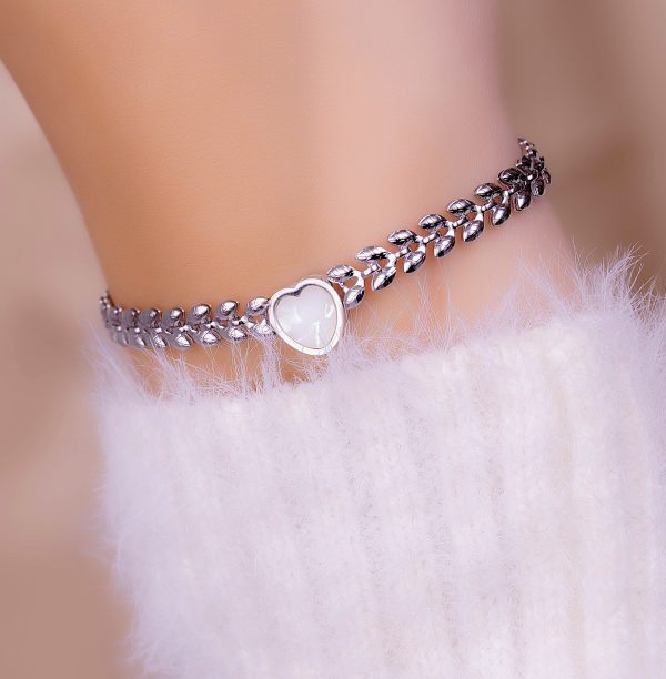 Pulsera Corazón Espigas Plateada