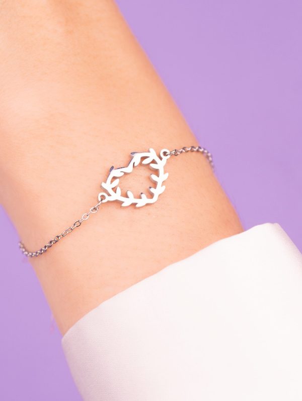 Pulsera Corazón Hojas Plateada