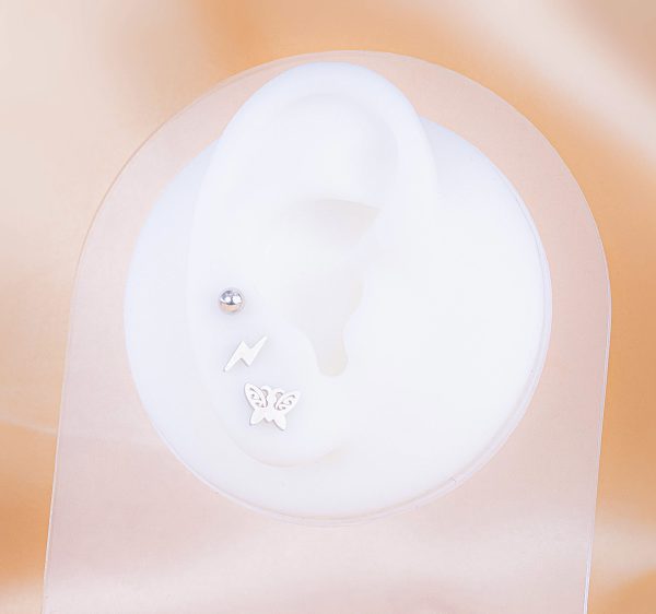 Set X 3 Pares Topitos Rayos Mariposas Plateados