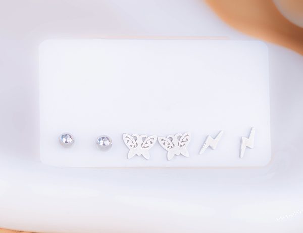 Set X 3 Pares Topitos Rayos Mariposas Plateados